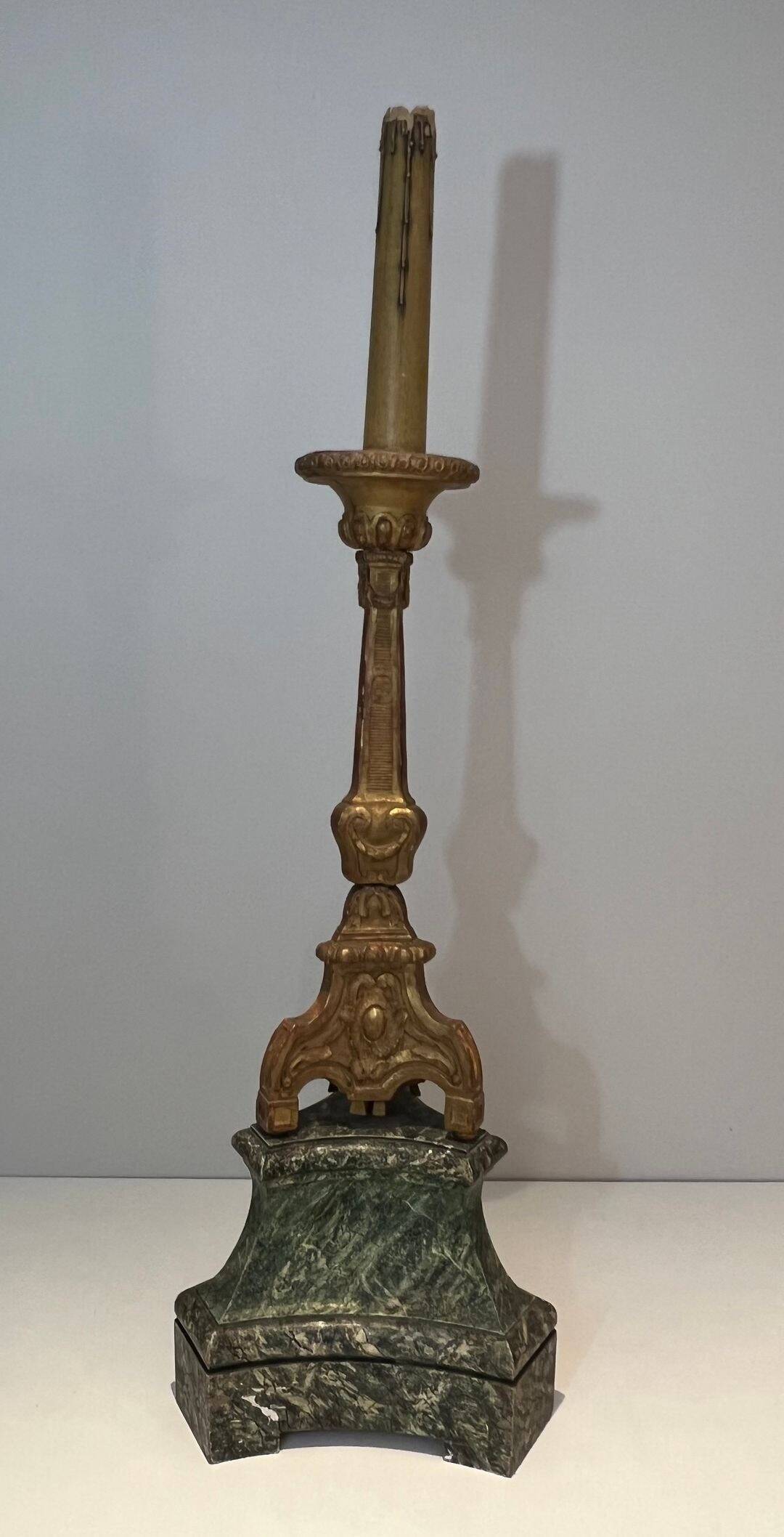 Large Gilded Carved Wooden Candelabrum on Patinated Base, French Work, v