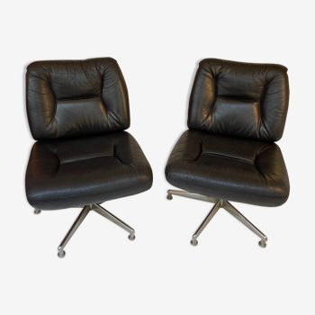 Pair of black leather swivel chair