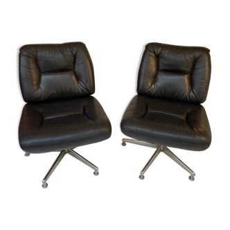 Pair of black leather swivel chair