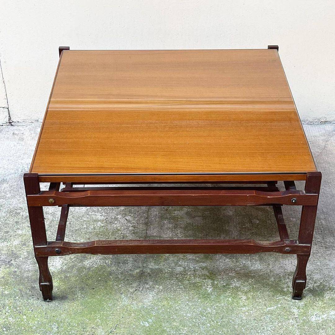 Mid Century Modern Vintage Square Occasional Table in Wood with Glass Top