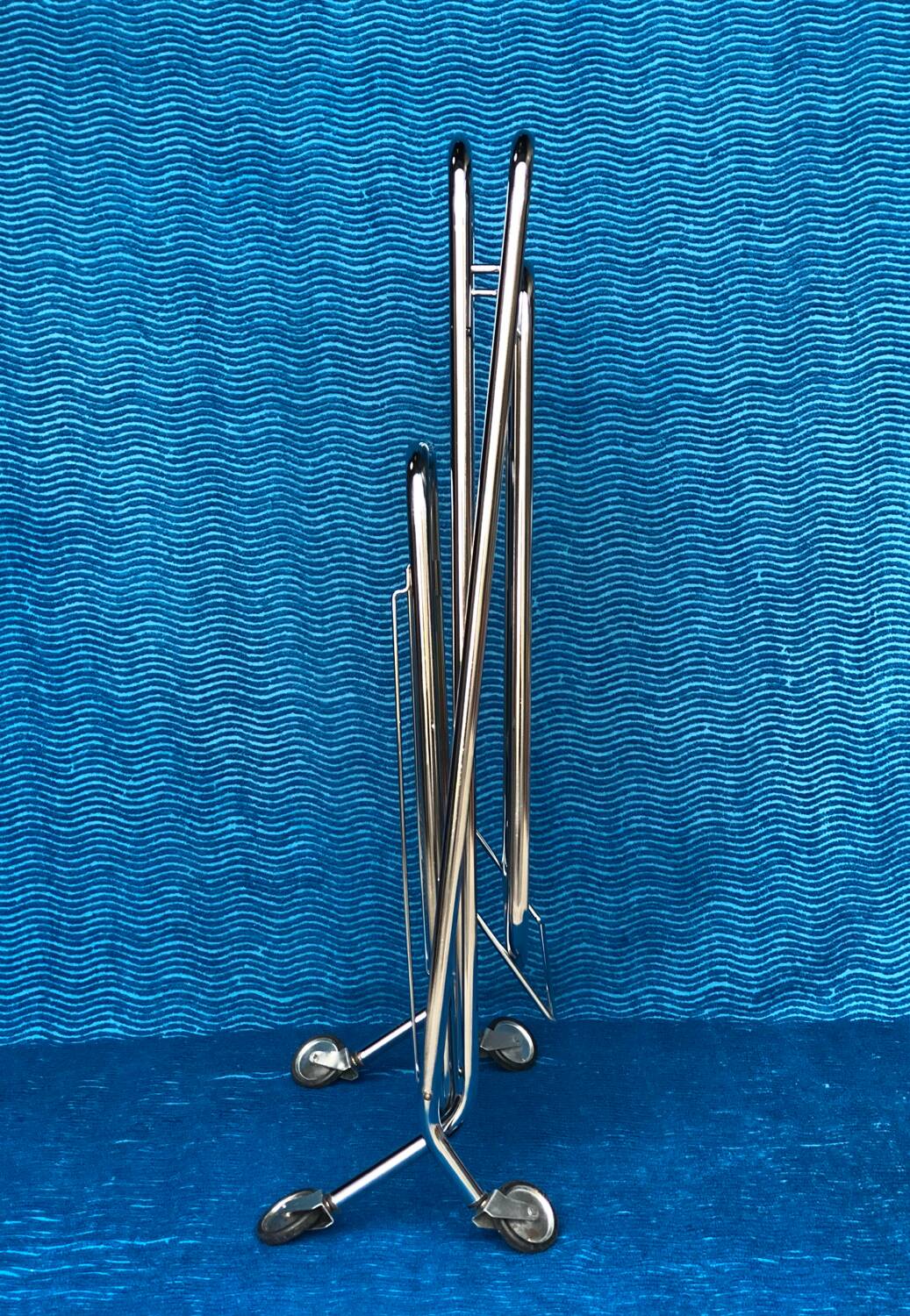 Vintage folding server 1970 with 2 smoked glass trays