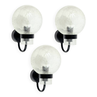 Set of 3 Vintage Glass Wall Lights from Limburg, Germany, 1970s/1980s