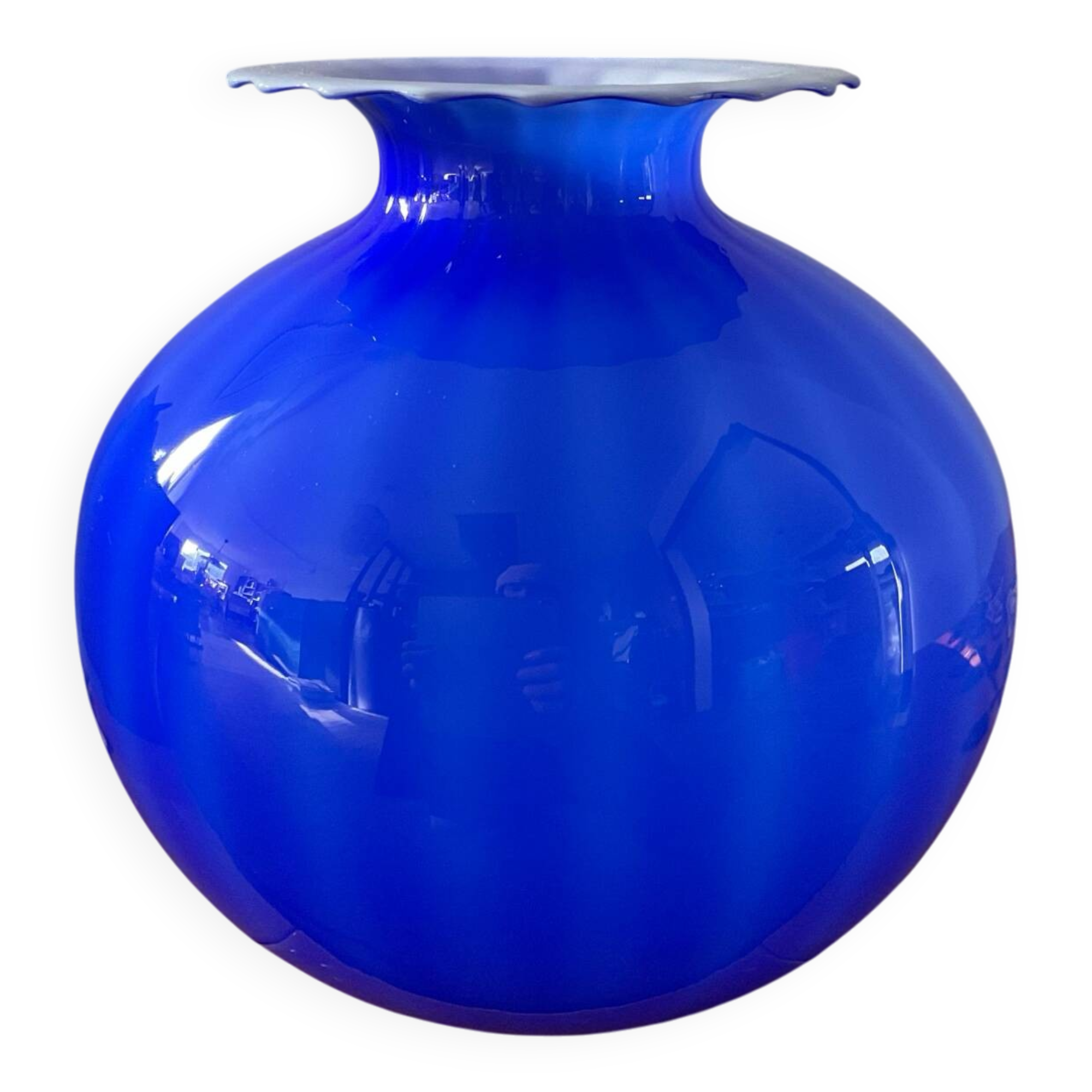 Large Murano glass spherical vase in two-tone glass paste
