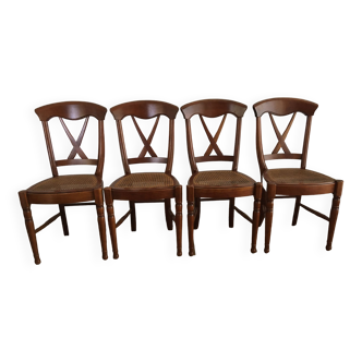 Lot de 4 chaises cannées merisier Louis Philippe