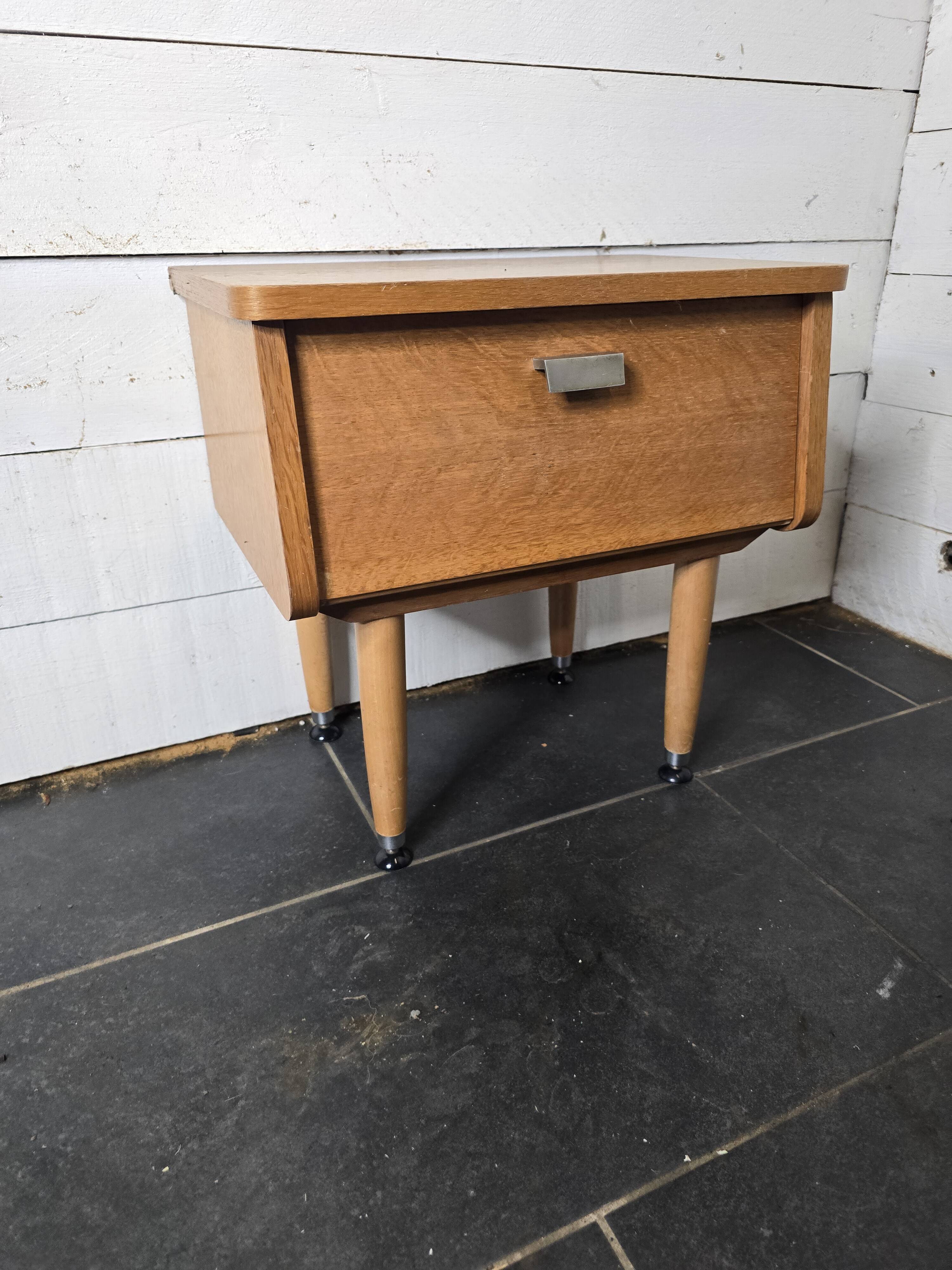 Vintage 60s oak bedside table