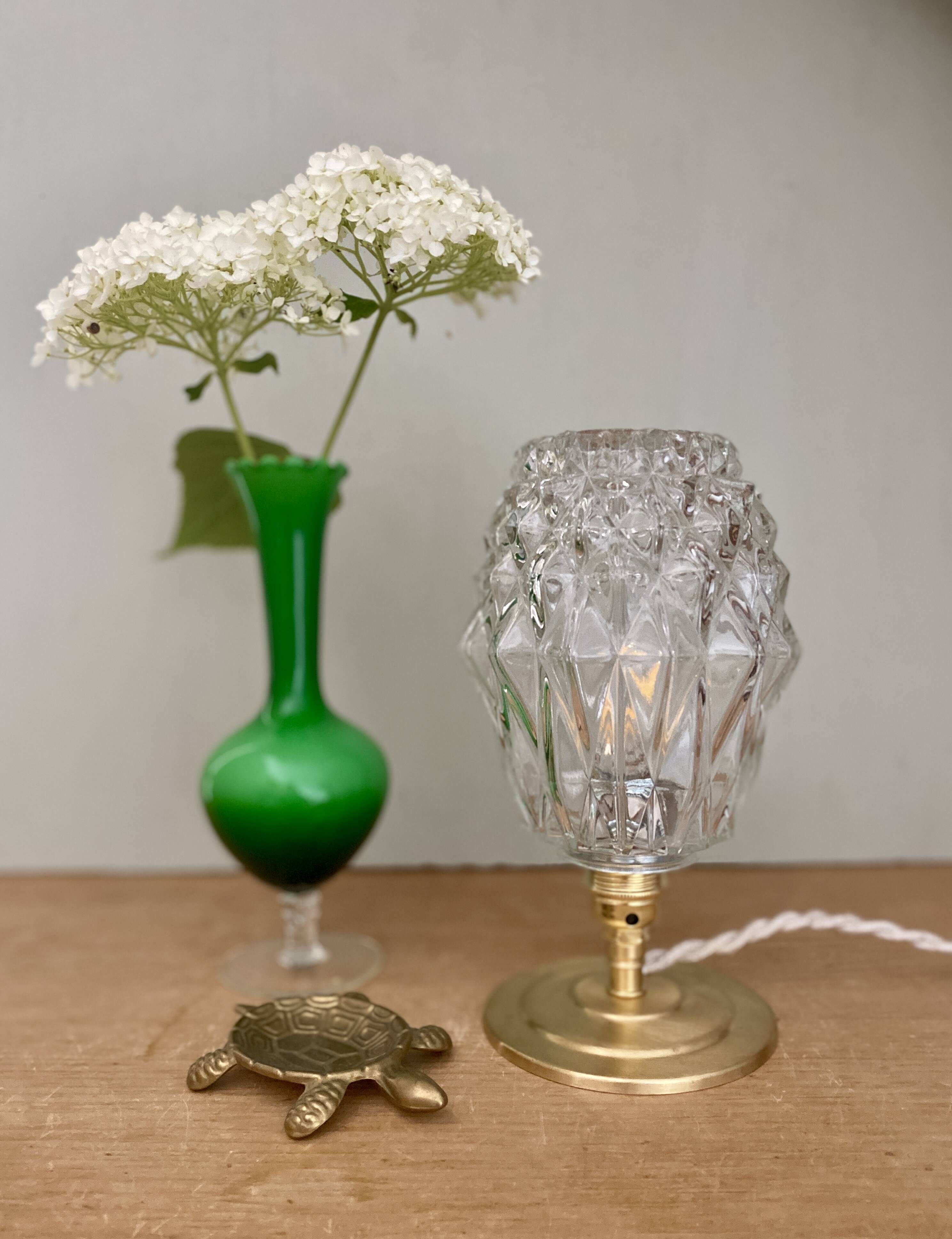 Vintage globe table lamp in molded glass