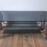 Smoked glass coffee table and chrome legs 70s