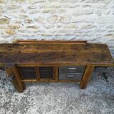 Oak and metal workbench