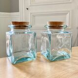 Pair of square jars in tinted glass and corks