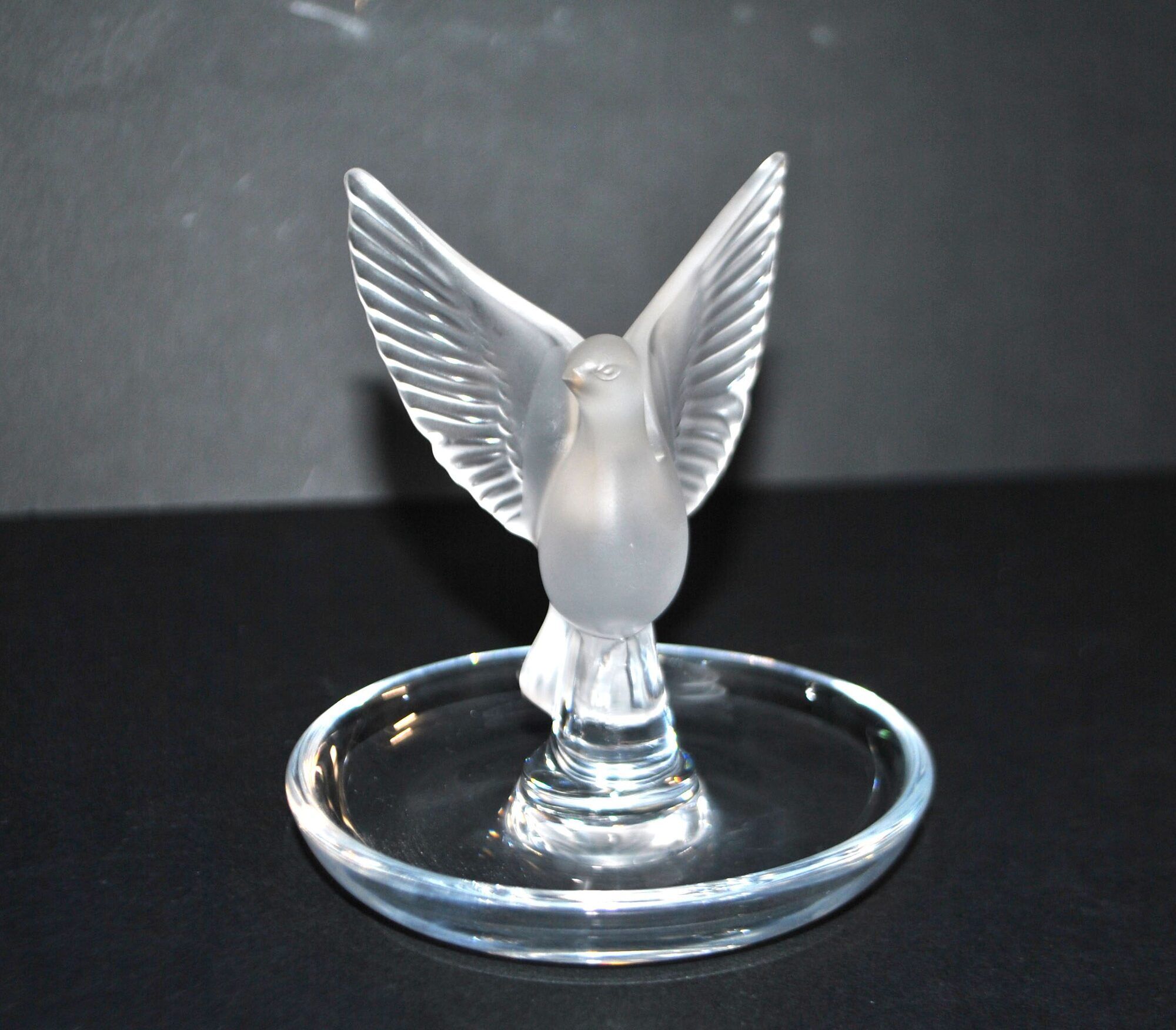 Lalique ashtray dish bird dove in frosted crystal and signed