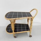 Bamboo serving trolley on castors