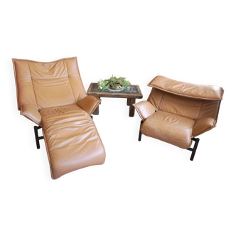 Fauteuils «Veranda» , Cuir fauve par Vico Magistretti , Édition Cassina, 19