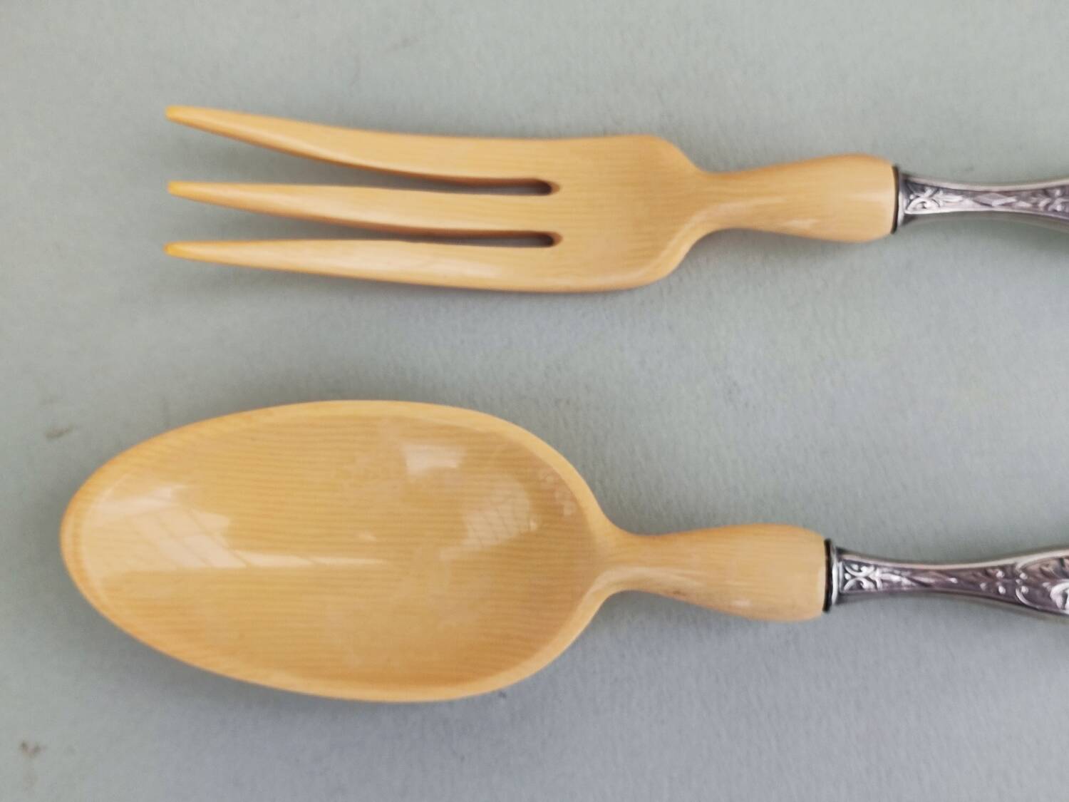 Sterling silver and ivorine salad servers