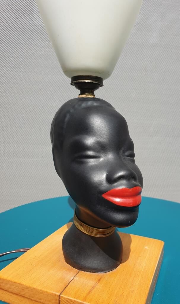 Ceramic lamp bust african woman vintage 1950