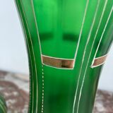 Paire de vases verts, décor fleurs, doré, art deco, marguerites, nœud, peint à la main, antique