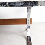 Table basse vintage en marbre et chrome 1970
