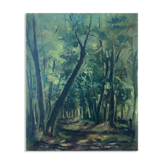 HST painting "Animated undergrowth" Post impressionist signed (XIX°/XX°)
