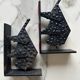 Pair of brutalist buffalo / bison bookends, black metal, mid-century