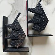 Pair of brutalist buffalo / bison bookends, black metal, mid-century