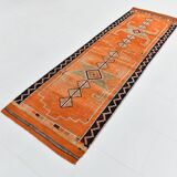 Pumkin Orange Pattern Vintage Runner Rug, 88x291 Cm