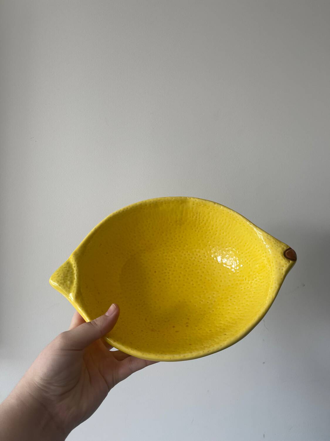 Ceramic dish/bowl in the shape of a lemon fruit and its decorative leaf