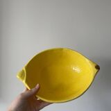Ceramic dish/bowl in the shape of a lemon fruit and its decorative leaf