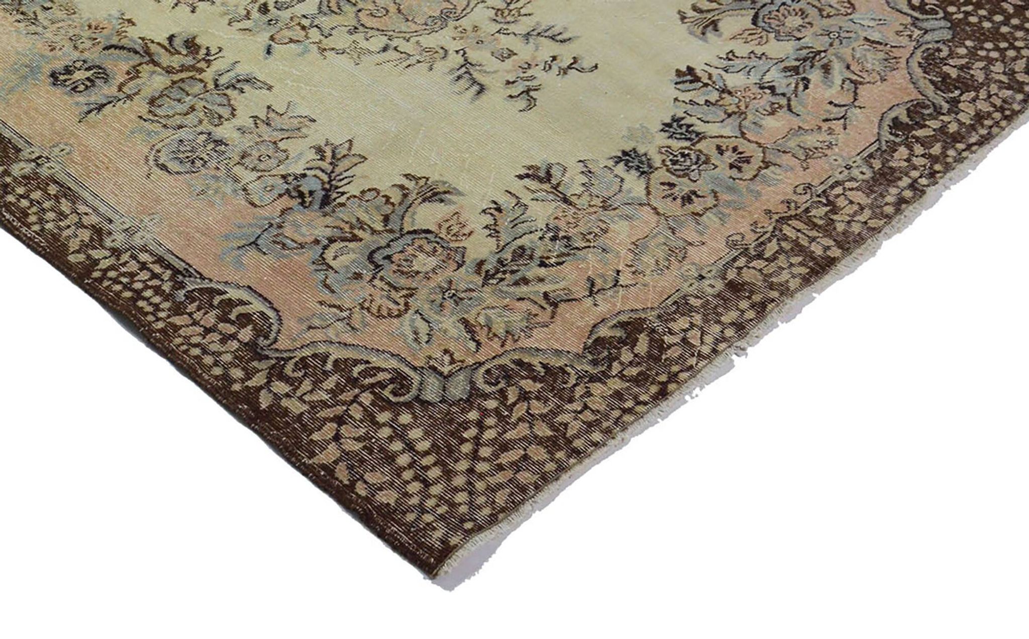 Vintage Turkish Carpet Beige and Brown Floral 271 x 174 cm