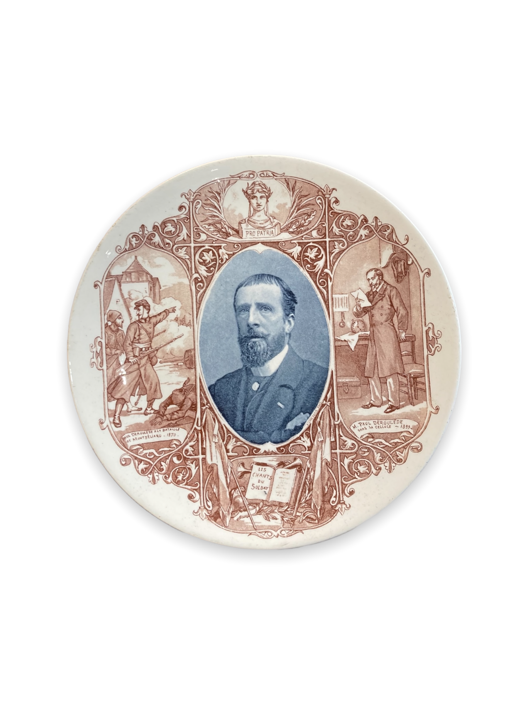 Assiette Historiée Commémorative En Faience De Sarreguemines Paul Déroulède 1870