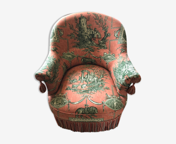 Fauteuil crapaud toile de jouy