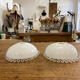Pair of white glass pendant lights