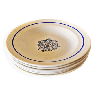 Vintage deep plates in ADP earthenware, blue rose patterns.