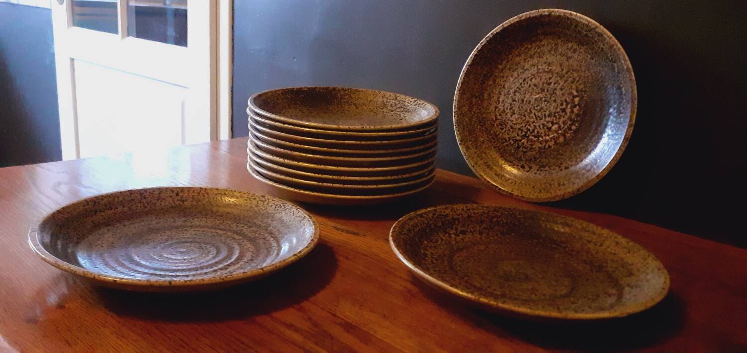 12 assiettes plates en grès de Salins les Bains année 60