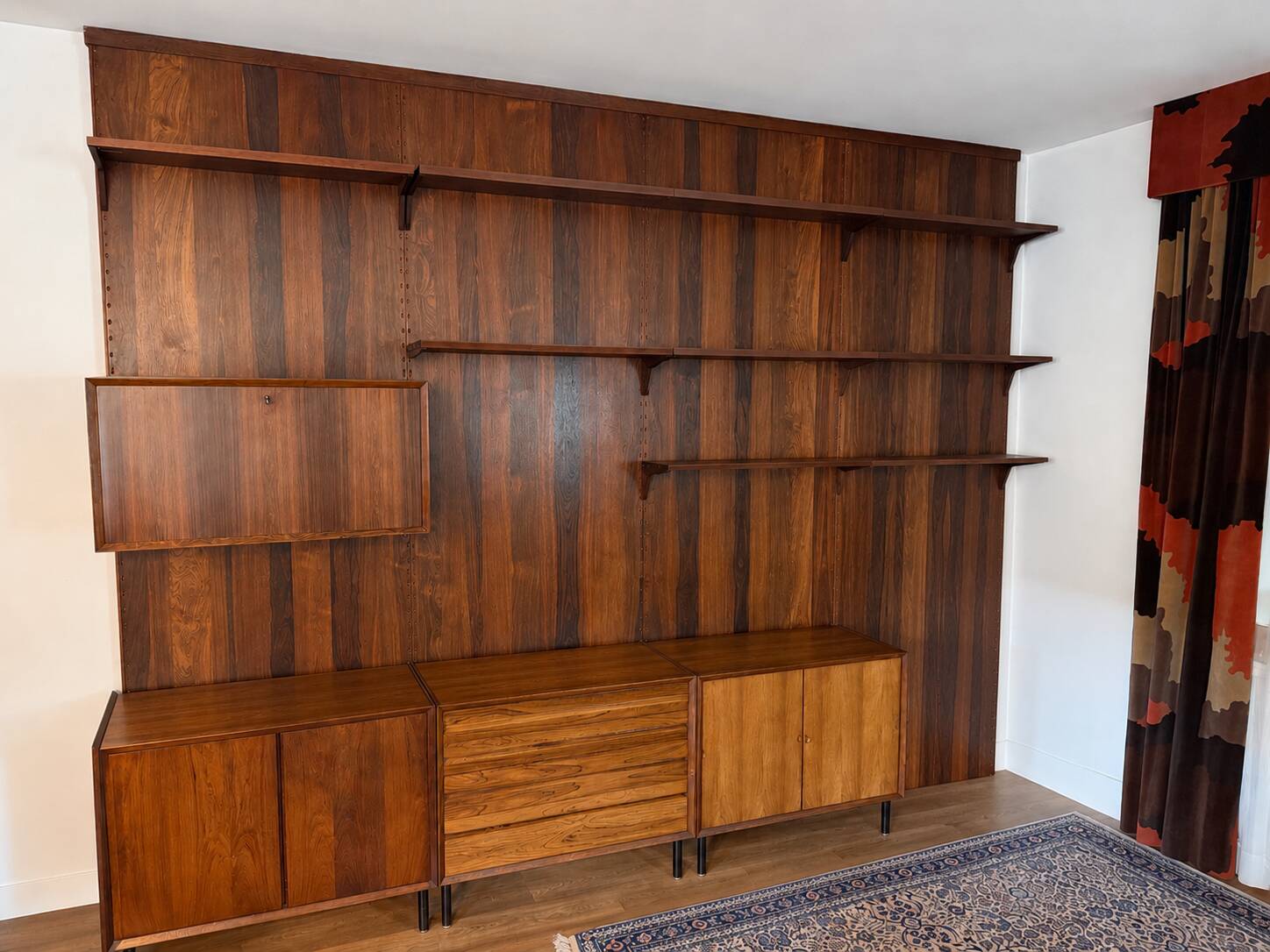 Library and rosewood wall panels from the 1970s.