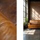 Canapé 3 places en cuir marron industriel vintage des années 1960, style mid-century modern