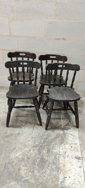 Series of 4 bistro western chairs solid wood black patina