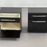 Pair of vintage black and chrome bedside tables