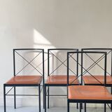 Set of 4 designer chairs in metal and cognac leather by Arrben Italy