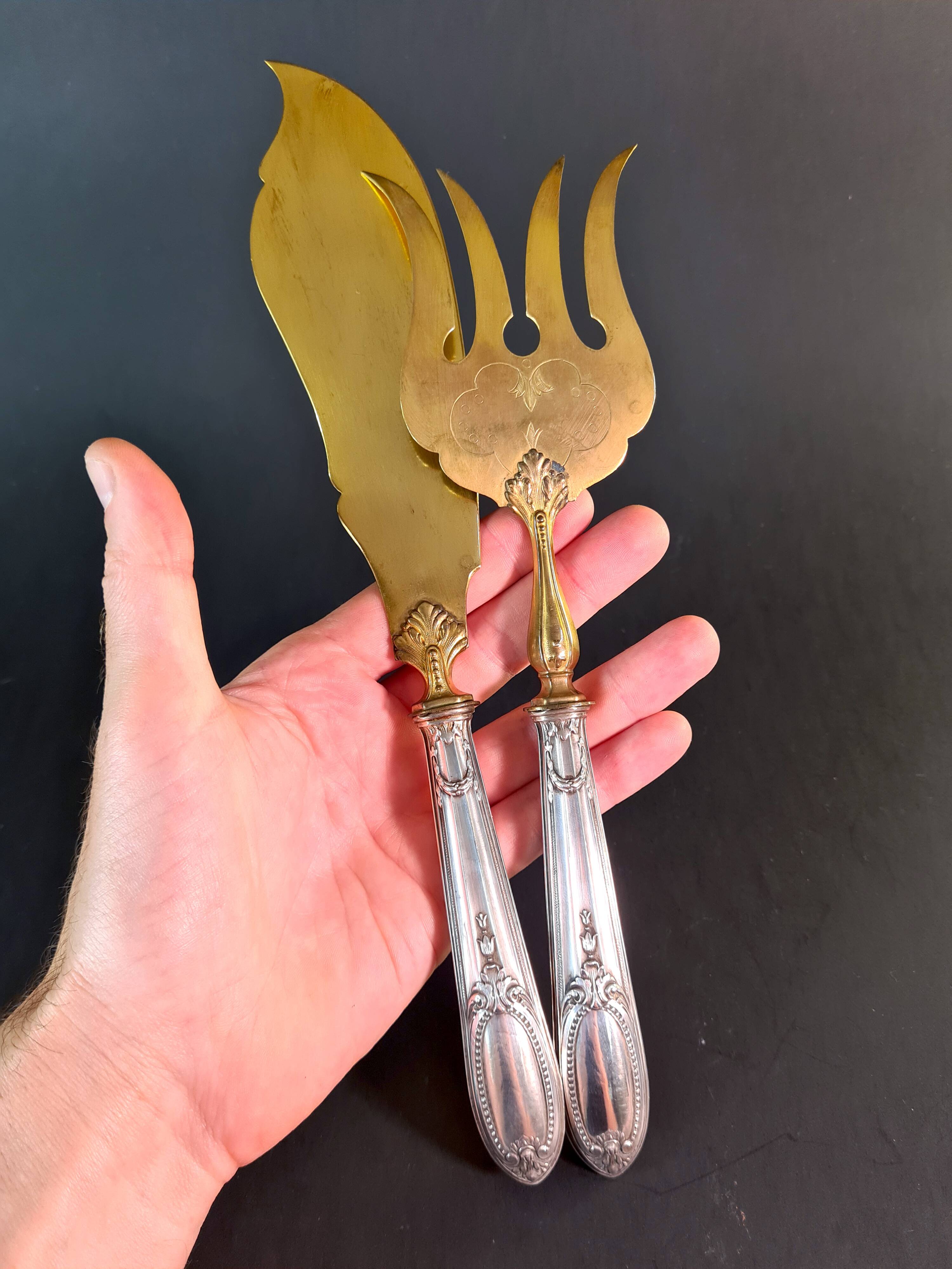 Elegant vermeil and silver-plated fish service - Louis XVI style