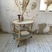 Desserte, table roulante en rotin années 60