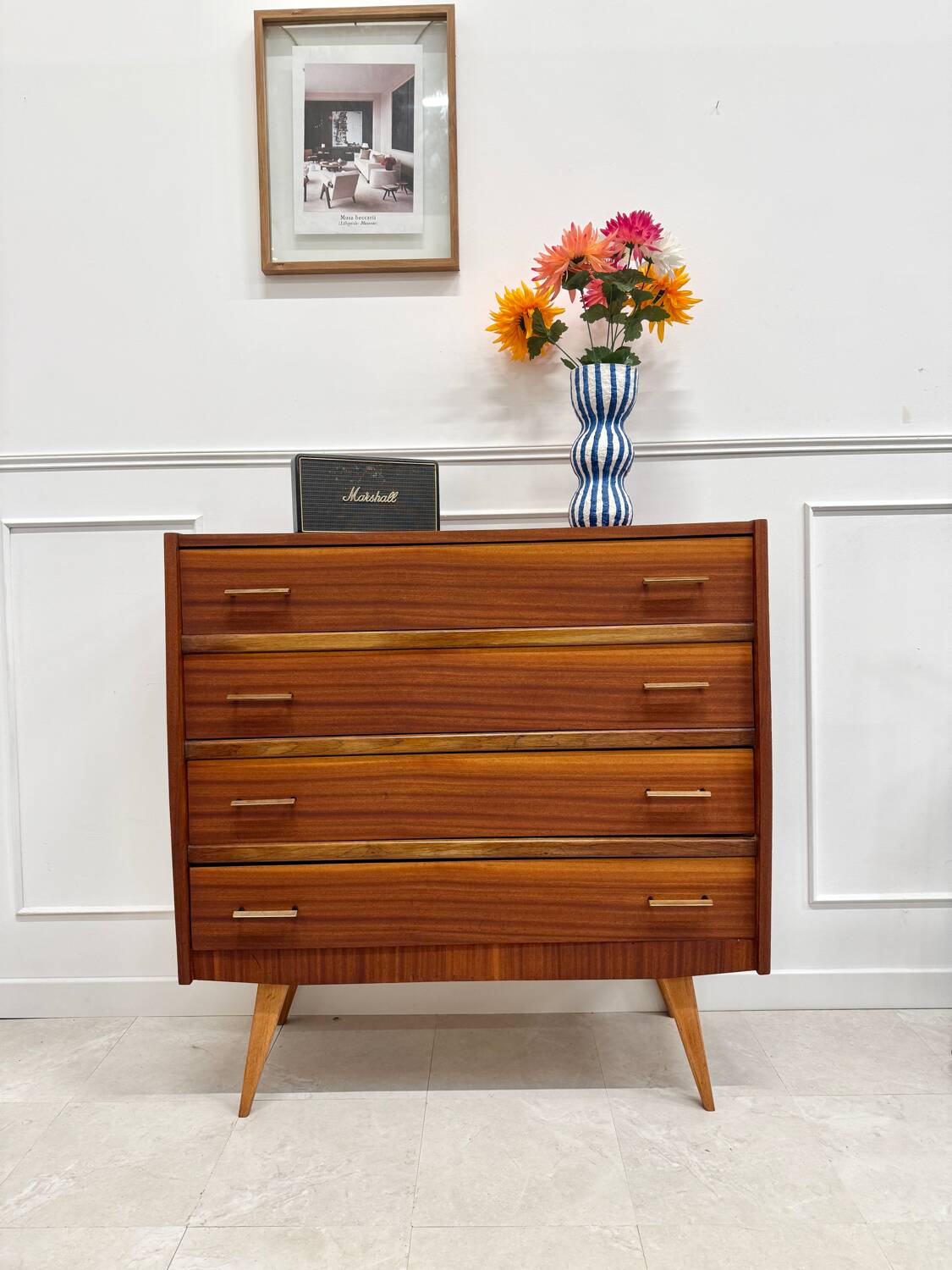 Vintage chest of drawers with compass feet