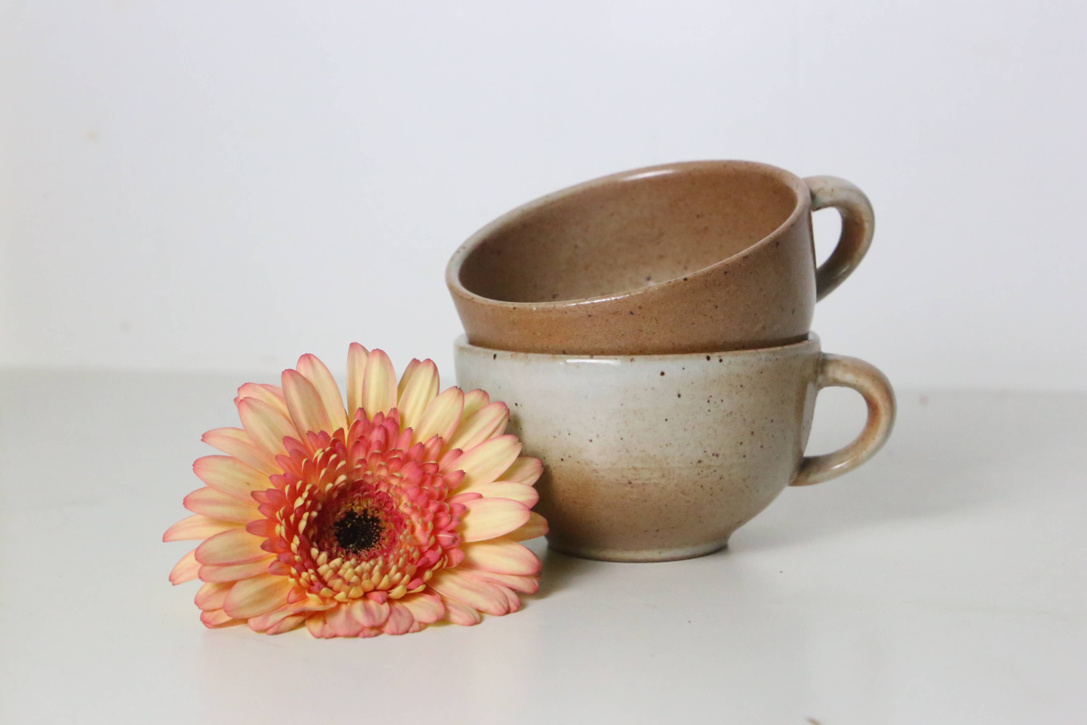 Set of 2 stoneware cups, Grès du Marais, vintage, 1980