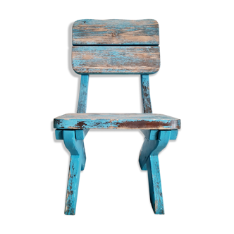 Patinated blue wooden chair