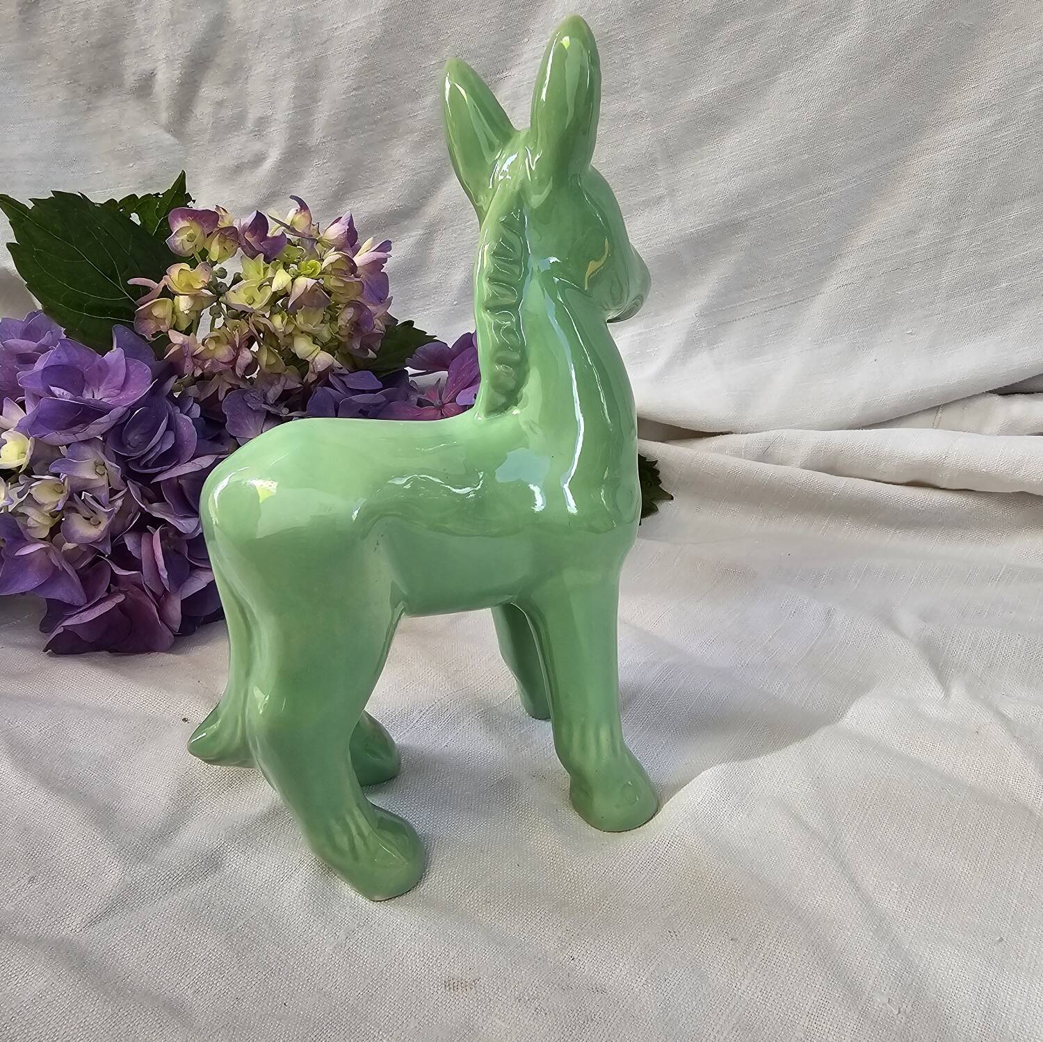 Mint green vintage ceramic donkey