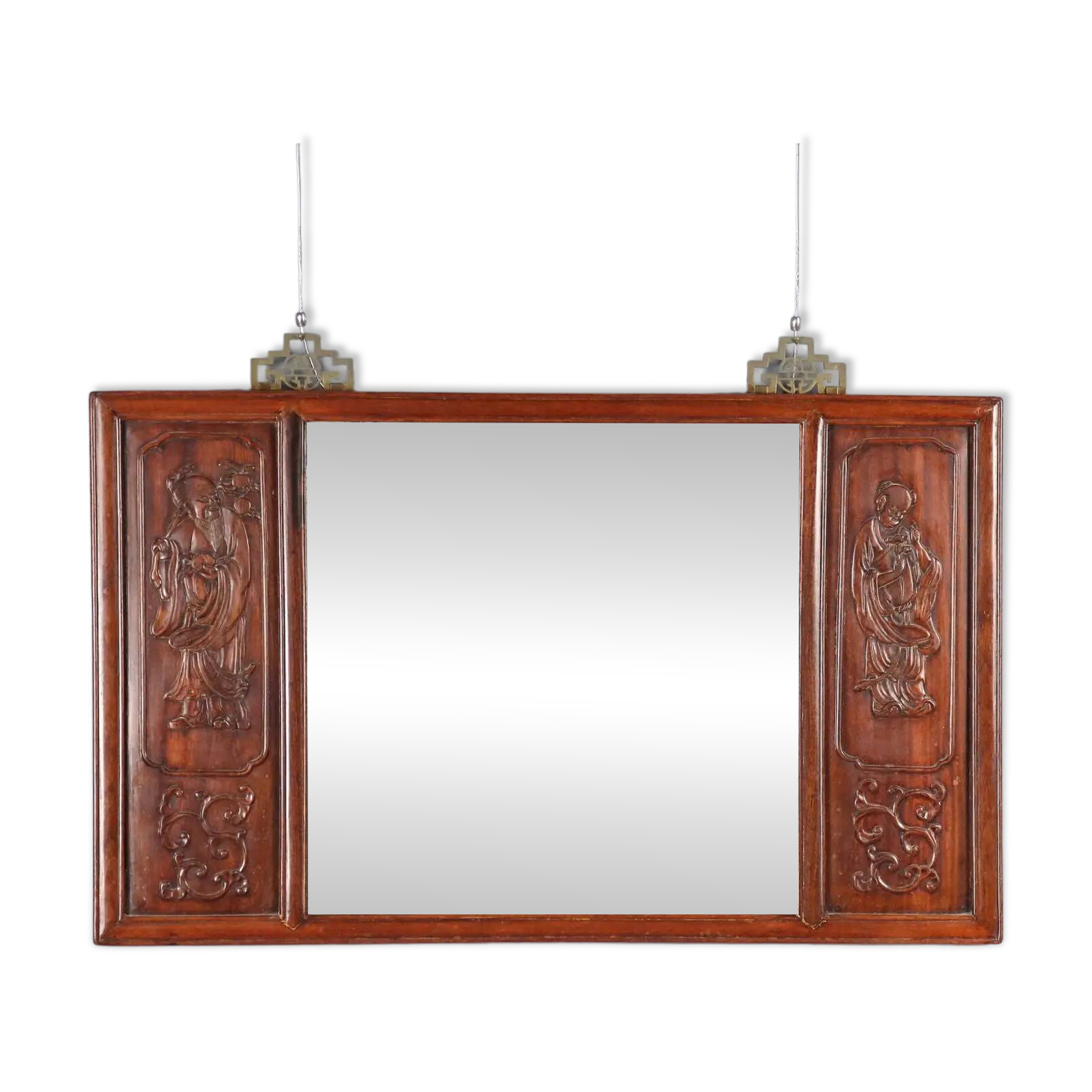 Antique mirror in exotic wood with chinoiserie carvings, 19th century.