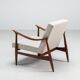 Sculptural Danish lounge chair in teak and fabric Denmark 1960