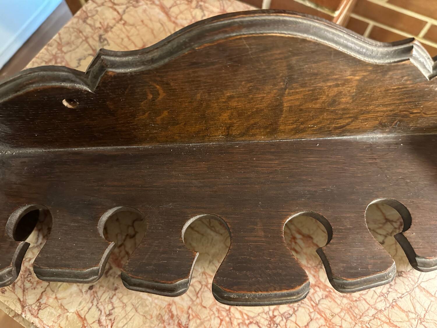 Antique large kitchen utensil shelf - dark wood - origin alsace early 19th century