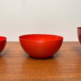 Modern mid-century red enamel bowl sets by Kaj Franck for Finel, Finland, 1960s, set of 4.