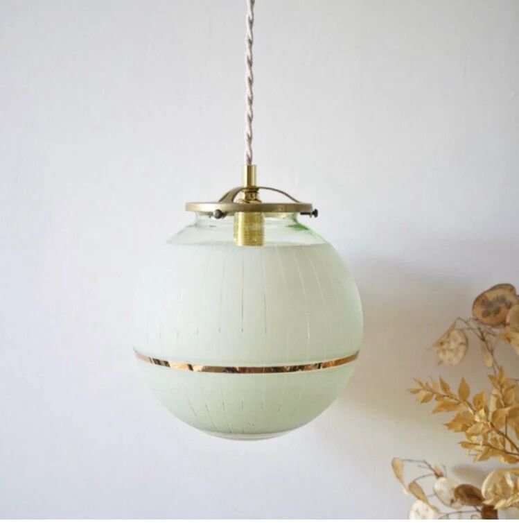 Suspension art déco en verre granité vert d’eau