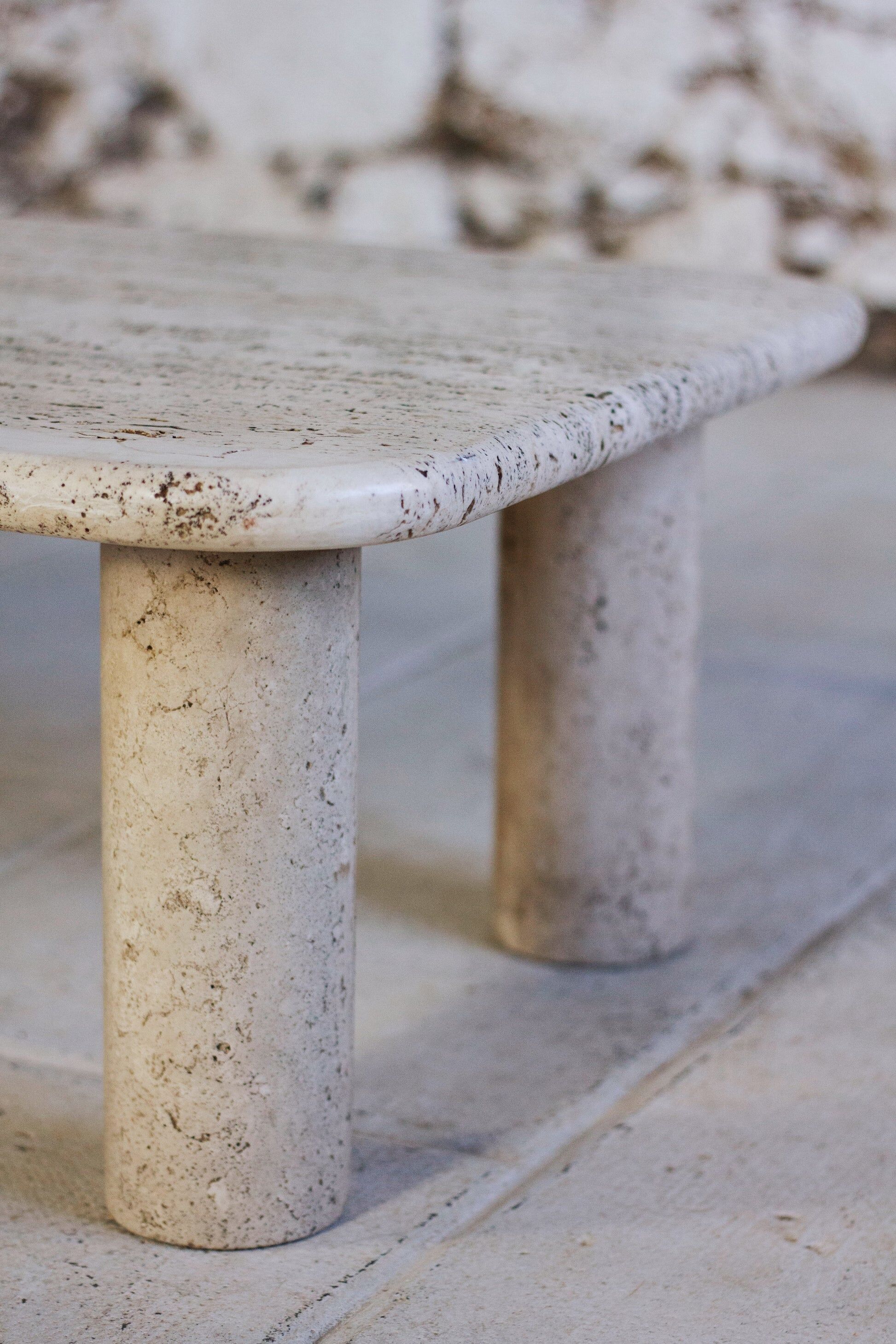 Travertine coffee table in the style of Angelo Mangiarotti, 1970.