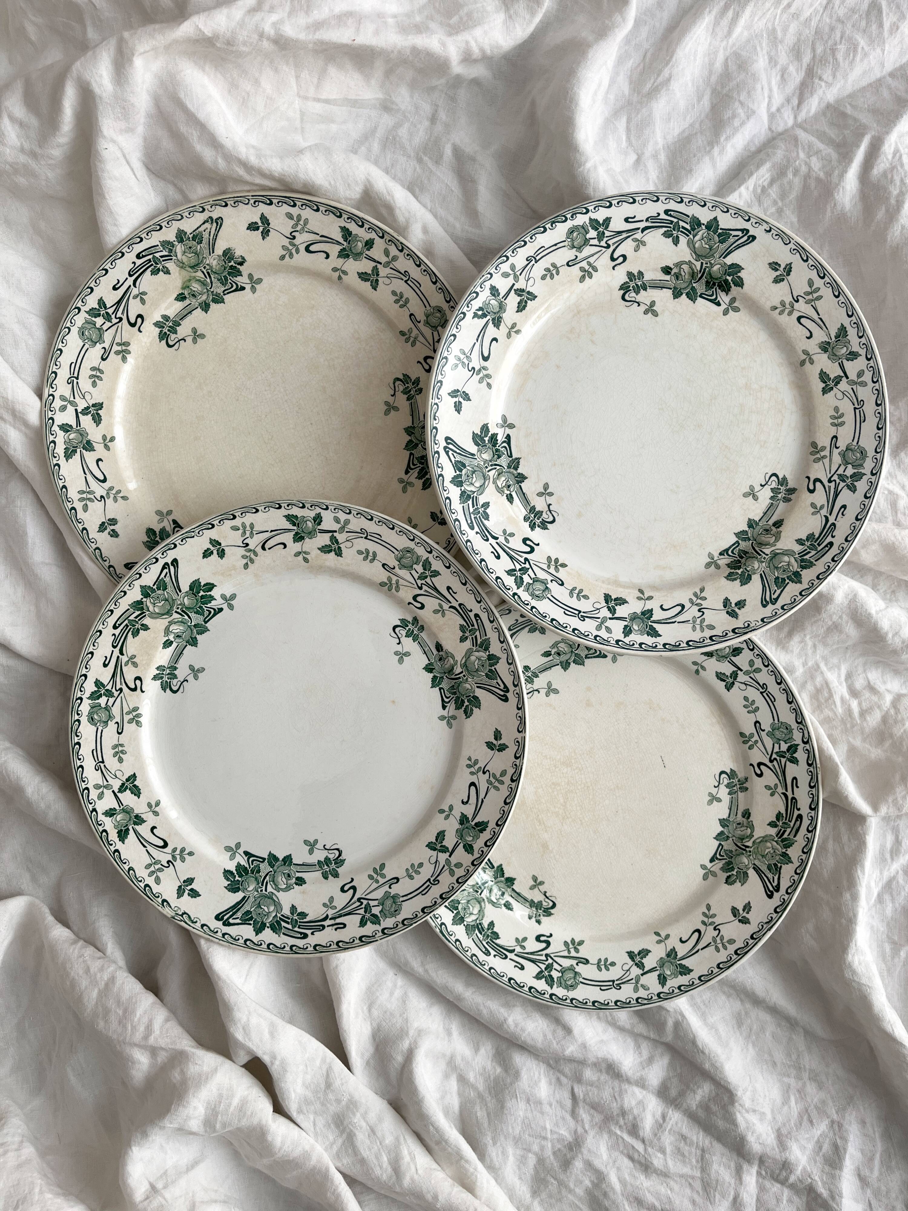 4 ironstone dinner plates "Rosa" Boch Freres Keramis BFK